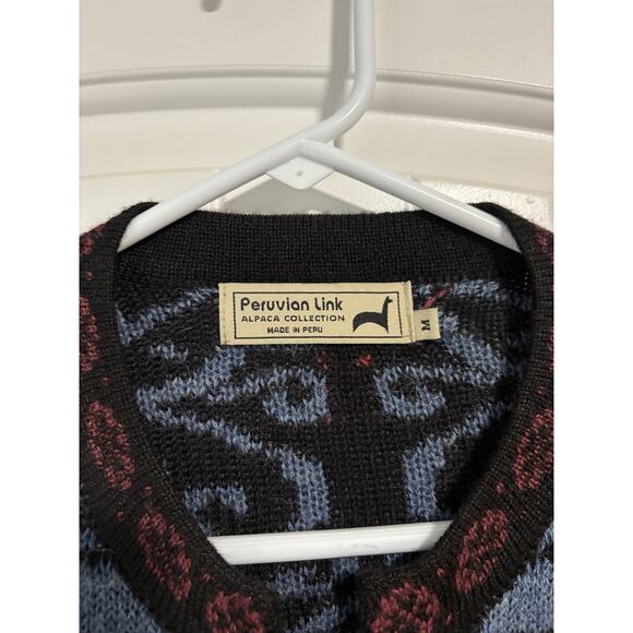 Peruvian Link Alpaca Collection Sweater Blue Flower Embroidered Cardigan Medium - Picture 2 of 9